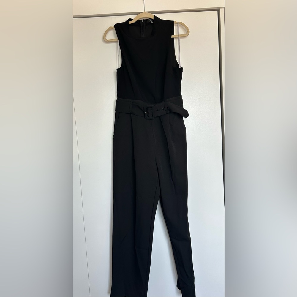Lulu's Classic Edge Black Sleeveless Belted Wide Leg Jumpsuit - Picture 5 of 8